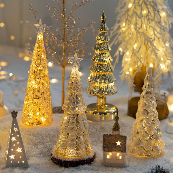 Decorações de Natal Glass Glass Glass Tree Home Desktop Decorativa Luzes noturnas Party Mall de Natal Windows Decor Festival Gifts Crystal Ornaments