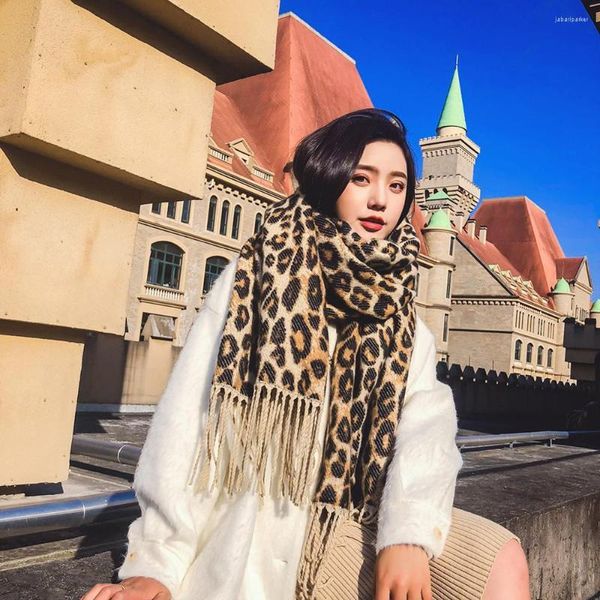 Schals Braun Poncho Leopard Femme Frauen Winter Decke Schal Warme Weiche Kaschmir Verdicken Lange Damen Quaste Foulard 2023