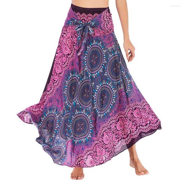 Saias longas hippie boêmio para mulheres na moda do joelho da moda cigana boho flores elástica cintura halter floral meninas adolescentes