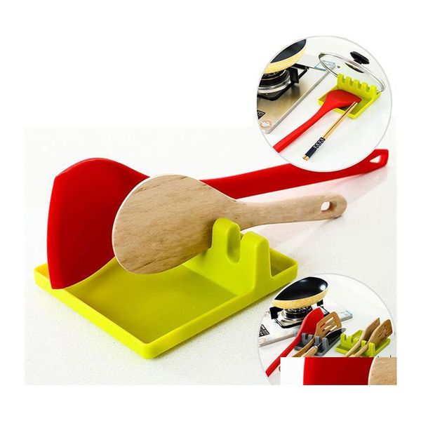 Держатели посуды кухонная посуда Rest Spoon Pot Can Lid Shovel держатель инструментов пищевая пластиковая полка серая и зеленая доставка капель Ho Dheyp
