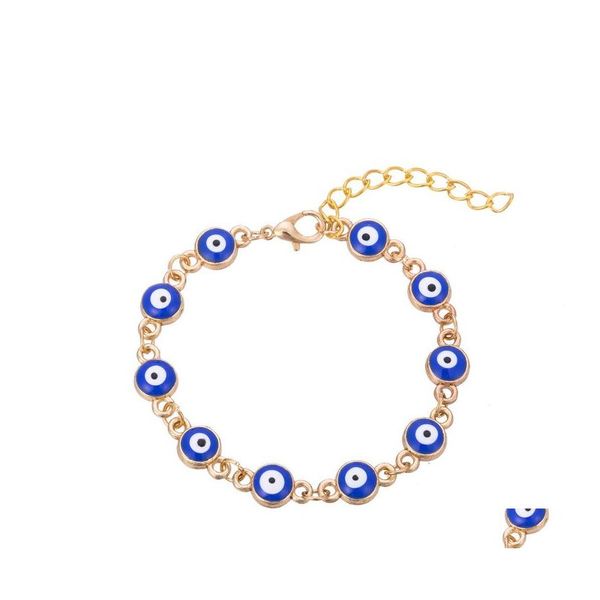 Связанная цепочка Эмаль Blue Evil Eye Bracelets для женщин Мужчины Турецкие золотые цепи регулируемые браслеты модные украшения в BK OTQ6L