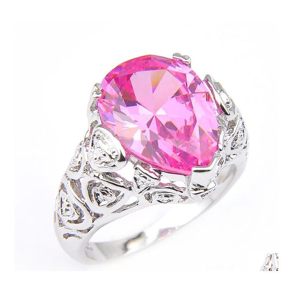 Anello solitario Sweet Cute Fire Pink Kunzite Gems 925 Sier Fashion Beautif Jewelry Women Wedding Party Gift Crystal Rings 10 Pcs Drop Dhiul