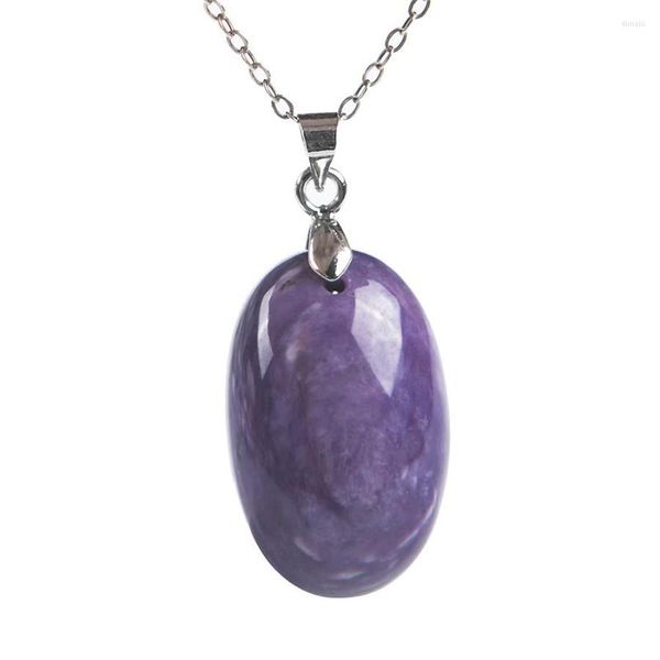 Collane con ciondolo Genuine Natural Purple Charoite Women Lady Collana Charms Crystal Round Jewelry Bead 26 17 9.5mm