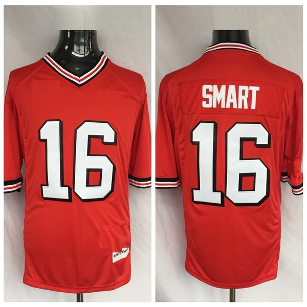 American College Football Wear Wear Vintage NCAA Bulldogs #16 Kirby Smart College Football Jerseys Red Black White Stitched Football Shirts S-xxxl Stitched