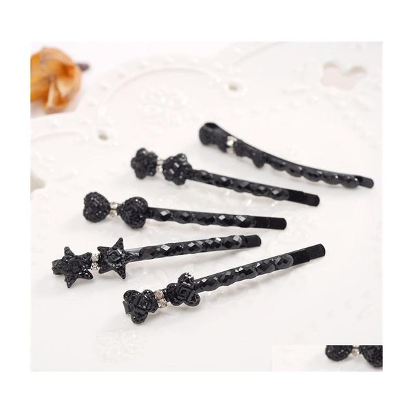 Fermagli per capelli Barrettes Buono Aaddadd Cristallo nero Tornante Fiocco Ornamenti Clip Cartella Banghua Mano Lato Trapano ad acqua Scheda Fj191 Mix Ord Dhbsj