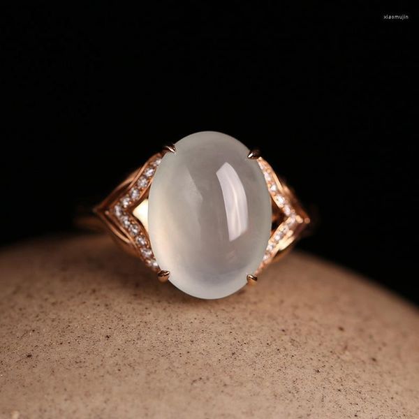 Cluster-Ringe, originelles Design, natürlicher Samen-Chalcedon, Ei-Oberfläche, ovale Öffnung, verstellbarer Ring, leichter Luxus-Charme, Damen-Silberschmuck