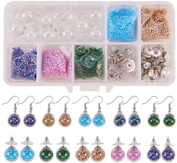 Collana Orecchini Set 10 Paia Bolla di Cristallo Sfera di Vetro Bottiglia Ciondola Orecchini a Bottone Creazione di Kit di Avviamento Gioielli Forniture Artigianali Adulti Donne