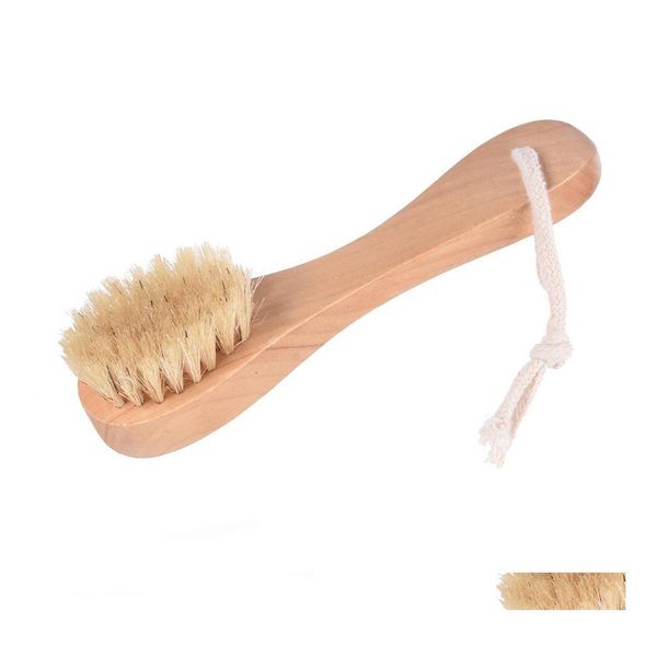 Spazzole da bagno Spugne Scrubber Setole di cinghiale naturali Spa Spazzola per il viso Spa con manico in legno Rimuovi punti neri Rub Nail Drop Deliv Dhzbd