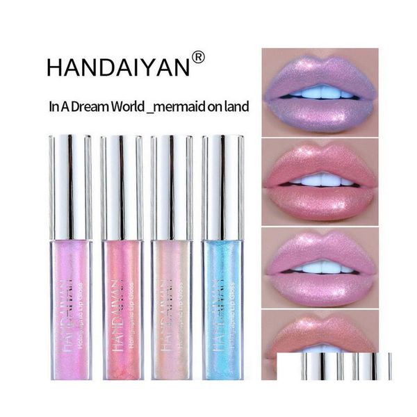 Lip Gloss Handaiyan holográfico glitter líquido Lipgloss 6 cor rico brilho polarizado nutritivo Last Last Beauty Lips Makeup dhzic