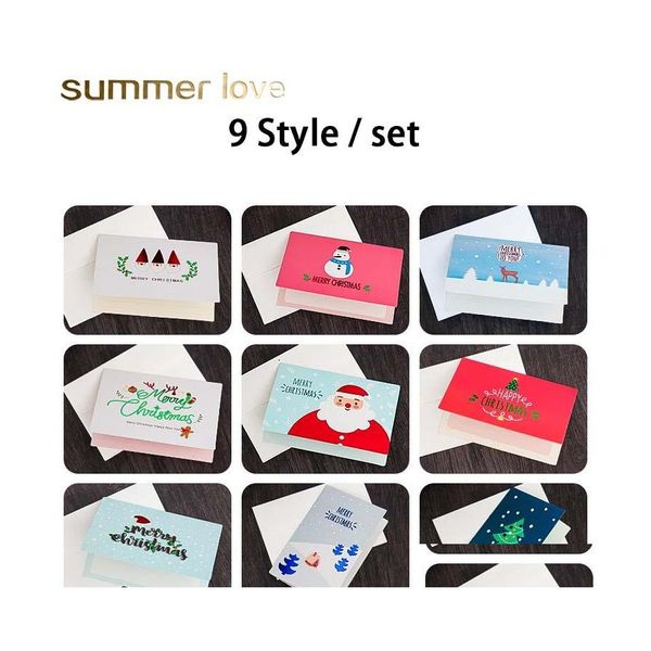 Outros 9 PCs/Pack Christmas Mini Lomo Card de Valentines Ano Greeting Postcard Birthday Presente Mes Cartoon Blessing Cards Delive Otmn5