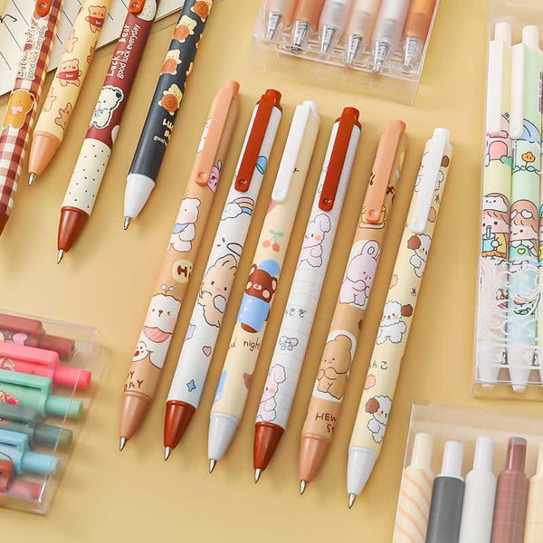 LATS Cartoon Boxed Press Pen Small Fresh Writing 6 Sticks Bullet Gel Student Exam School Office Supplies Cancelleria regalo