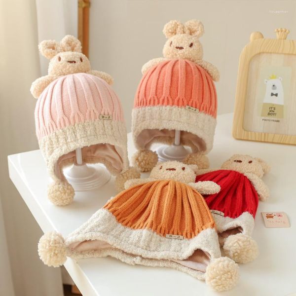 Berretti Berretto invernale per bambini Ragazzi Ragazze Cute Cartoon Maglia Spessa Calda Berretto pilota Fodera in cotone Nessun agente fluorescente Bomber Paraorecchie Gorro