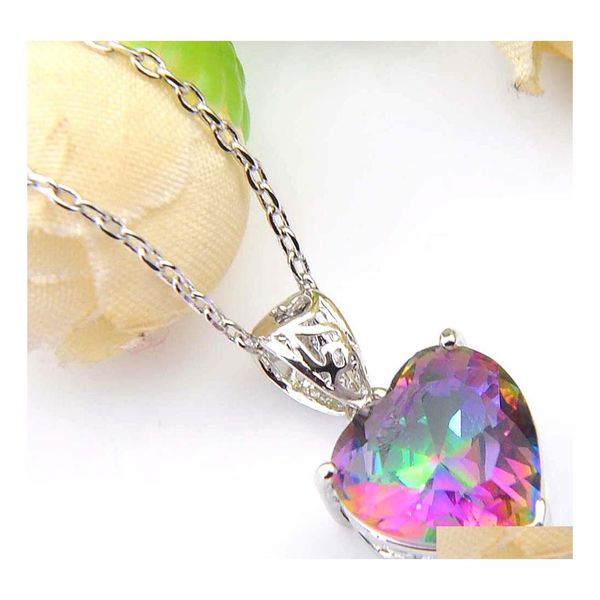 Charms Europa 10 Pz / lotto Vintage 925 Sier Heartshappd Topazio arcobaleno Per regalo da donna American Australia Collane nuziali Drop Delive Dhcvy