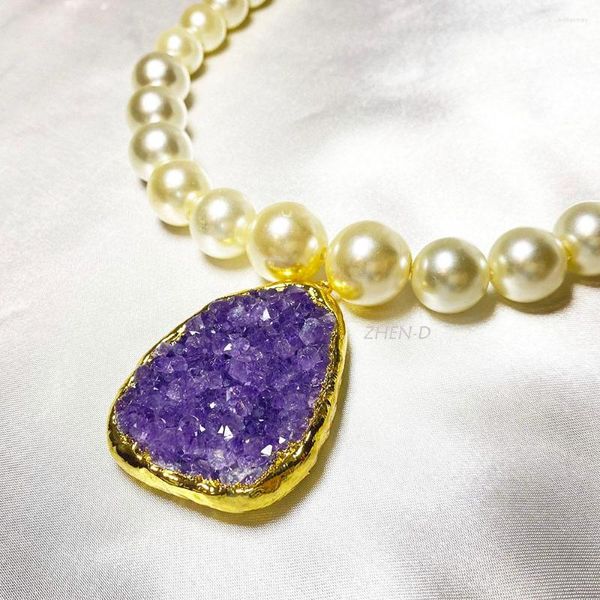 Подвесные ожерелья Zhen-D Jewelry Natural Uruguay Amethyst Gemstone нерегулярное разрешение кварцевого фиолетового христаллического ожерелья