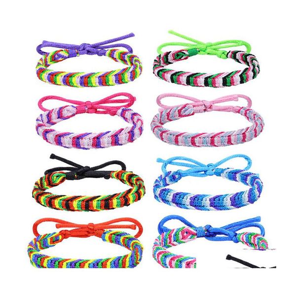 Braccialetti con ciondoli Vintage fatto a mano Boho Wave Bracciale Mticolor Arcobaleno Tessuto Bracciale intrecciato Gioielli piede moda per le donne Q570Fz Dro Dh8Yr