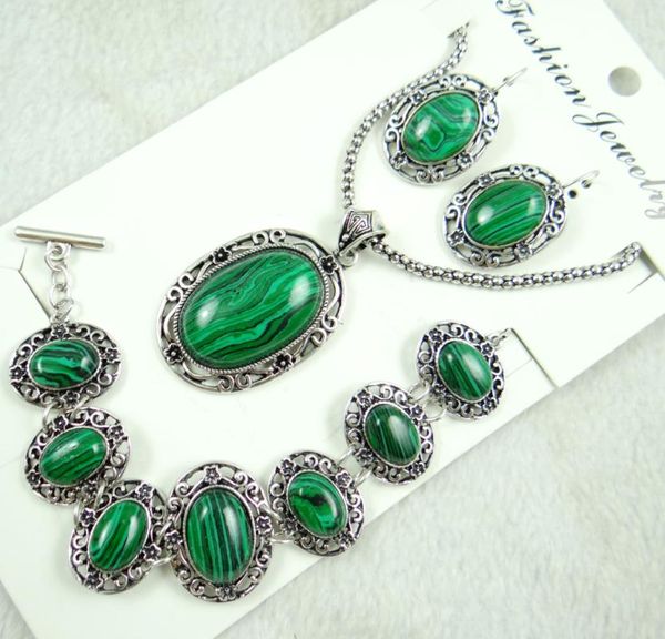 Collane con ciondolo Moda bellissima malachite fatta a mano con gemme di gioielli, collana, bracciale, 3 set R6Pendant