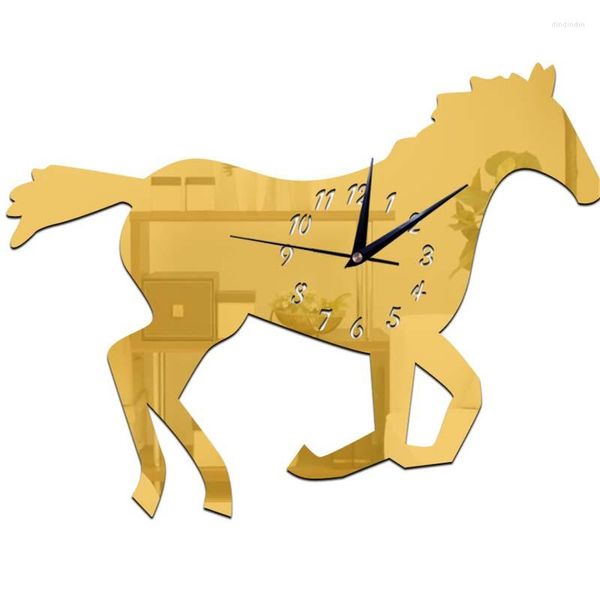 Orologi da parete Decorazione per la casa Adesivo per cavallo Galloro orologio per specchio fai -da -te Design moderno galoppo Adesivos de Parede Smile