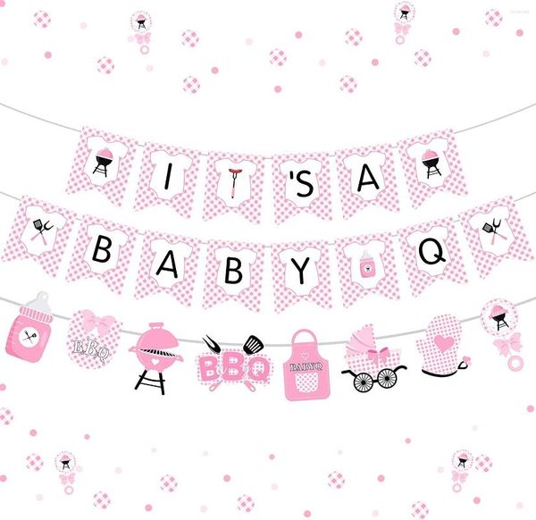 Decorazione per feste Funmemoir Bbq Baby Shower Decorazioni per ragazza Pink Q Banner Forniture Barbecue Picnic Decorazioni a tema