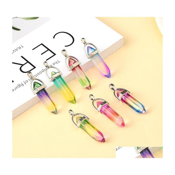 Charms Colorf Rainbow Glass Hexagon Prism Pillar Pendenti per creazione di gioielli Fai da te Collana Orecchini Regali Drop Delivery Risultati Compo Dho20