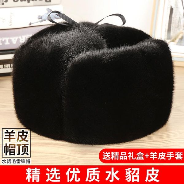 Boinas chapéu de visita masculino de meia-idade e idosos importados inteiro proteção de couro para ouvidos Lei quente algodão Feng