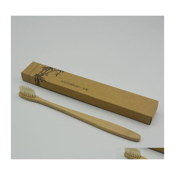Diş fırçası 10 renk bambu ahşap yumuşak kıllar doğal eko fiber ahşap kolu ADT'ler için Damla Sağlık Sağlığı Güzellik Oral DHN6C