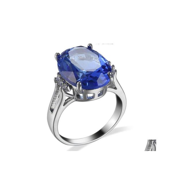 Con Pietre Laterali 10 Pezzi Luckyshine Oval Swiss Blue Tapaz Gemme Cristallo Cubic Zirconia Anelli 925 Sterling Sier Donne Engagemets Hol Dhv5N