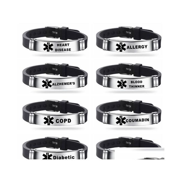 Andere Armbänder Sile Medical Alert Id für Männer Frauen Edelstahl gravierbares Armband Diabetes Ernsthafte Krankheit Notfall Erinnern Sie Dr. Otv81