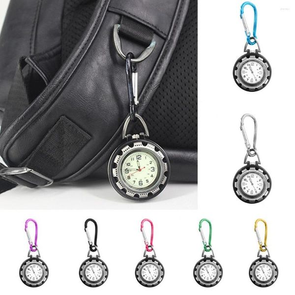 Taschenuhren, leuchtende Karabineruhr, 7 Farben, Quarz, tragbar, Rucksack, Outdoor-Anhänger für Ärzte, Krankenschwestern