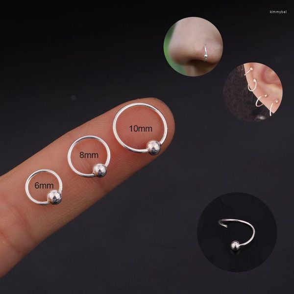 Çember Küpe 1 PC 925 Gümüş Top Bed Bcr Twist Esir Boncuk Yüzük Kıkırdak Küpe Burun Burun Günlüğü Septum Piercing Takı