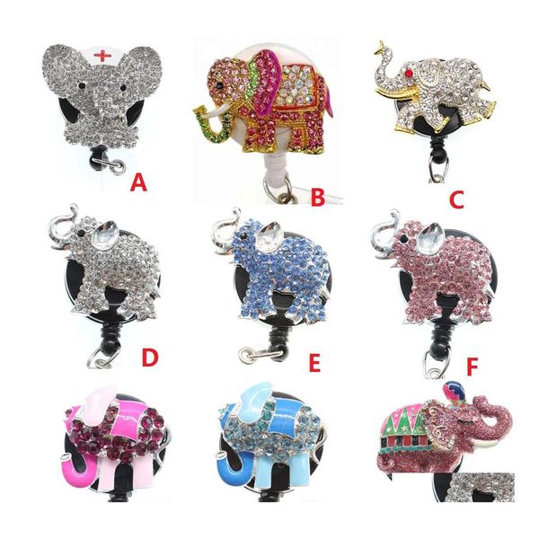 Chave anéis por atacado Mistura adorável crianças serventes de síerz mticolour shinestone elefante aniaml badge de identificação retrátil para enfermeiro Delive Delive Dhaqh