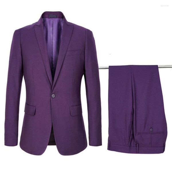 Ternos masculinos Casual Casual Lapela Blazer Troushers Homens Set Purple personalizou Fantas Faculdade de Festas Use roupas Slim Fit 2pcs calças de jaqueta