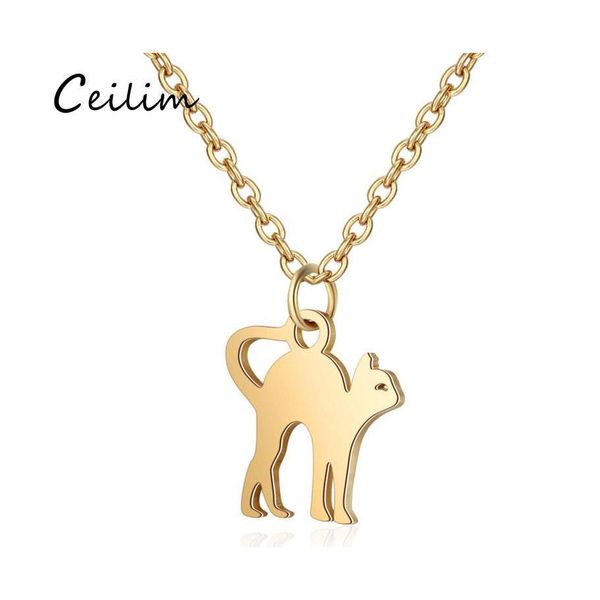 Colares de pingentes de moda 316l aço inoxidável colar de gato fofo para homens homens design design gabinete de estimação Gold Gold Gold Chain Drop Otyuo