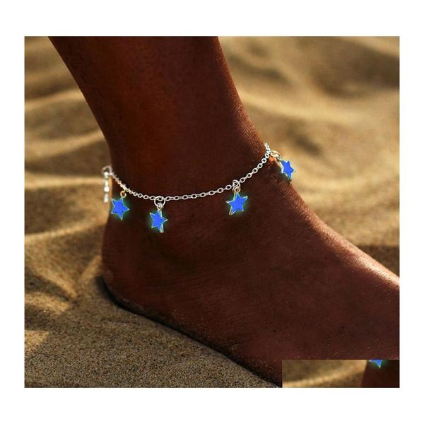 Cavigliere Moda Pentagramma luminoso Stella Caviglia Cuore Bracciale con ciondolo Sandalo Sexy Catena da spiaggia per le donne Gioielli estivi Consegna di goccia Otisj