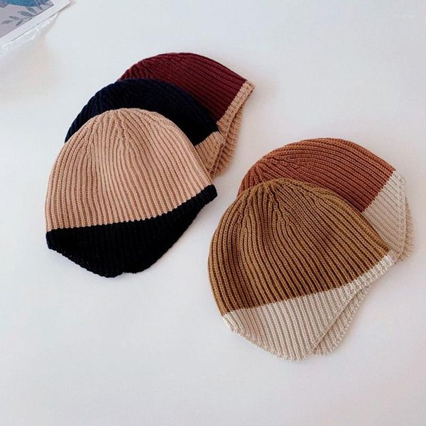 Boinas coreanas 2023 vendas crianças colorir bonés de ouvido para meninos e meninas moda de outono de inverno malha chapéus de melão quente