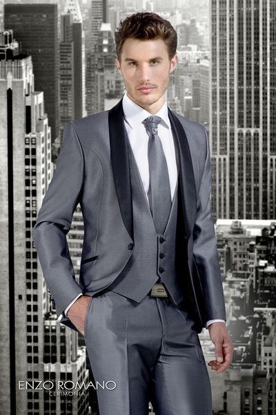 Ternos masculinos mais recentes projetos de calça de casaco fumando homens cinza terno italiano slim fit 3 peças smok