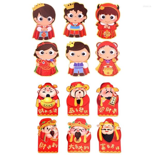 Confezione regalo 6 pezzi 2023 Anno cinese Buste rosse Simpatico cartone animato Tasche per soldi fortunati HongBao Festa di primavera Forniture per feste Goccia