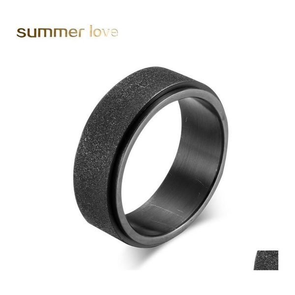 Band Rings 8mm Casamento de areia para homens para homens Aço inoxidável Black Blue Gold Promise de jóias da moda Anel Jóias DO OTYZW