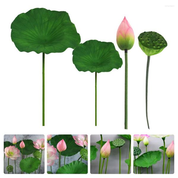 Flores decorativas Lótus Lírio artificial Flores de água Folhas flutuantes Decoração Decoração Faux Pond Ornament Fake Pads Bud Bud