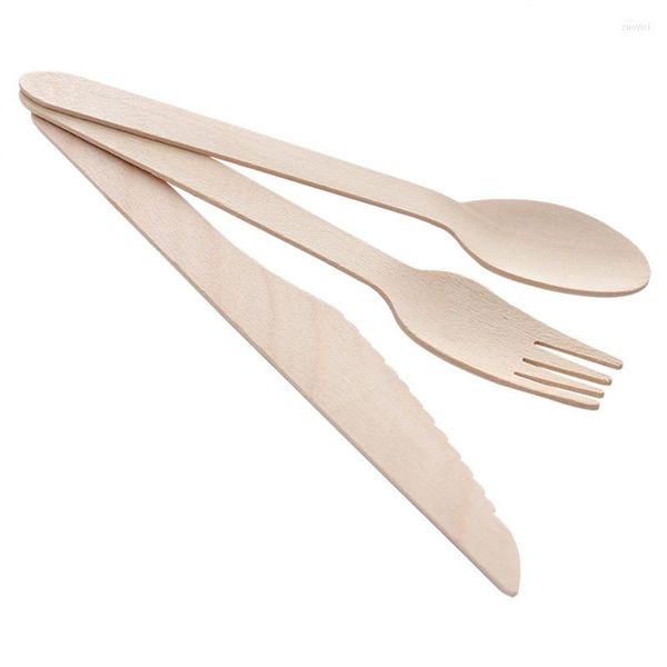 Set di stoviglie 10 pezzi Posate in legno ecologiche usa e getta Forchette Cucchiai Forniture per feste Utensili da cucina Imballaggio per la tavola da dessert