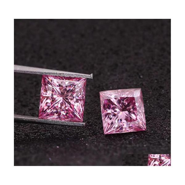 Другой настоящий 1,56 мм розовый цвет VVS1 Принцесса Cut Moissanite Loak Stones Pass Pass Diamond Square Gem для Diy Jewelryother Otherther Dhn3a