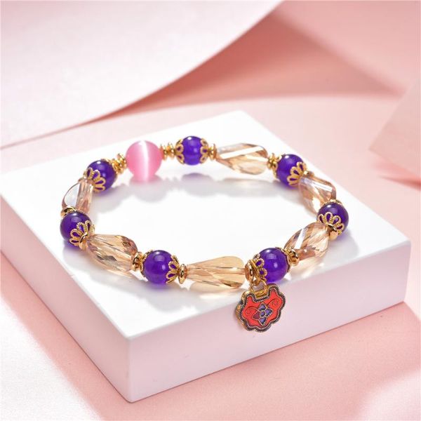 Braccialetti con ciondoli Bracciale vintage per donna Pietra naturale Giada Perline di cristallo Gioielli Cloisonne Bracciale rigido fatto a mano Regalo 19 cm B391