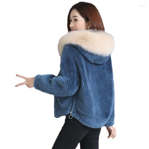 Pêlo feminino gowyimmes 2023 moda outono de outono colar de colarinho mulheres casaco com capuz curto fora roupas de inverno quente tamanho grande pd607