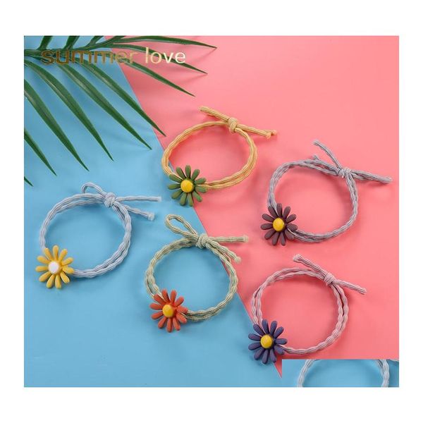 Élastiques à cheveux mignons élastiques petite fleur de marguerite porte-queue de cheval haute élasticité femmes filles enfants cravates corde enfants livraison directe J Oteoa