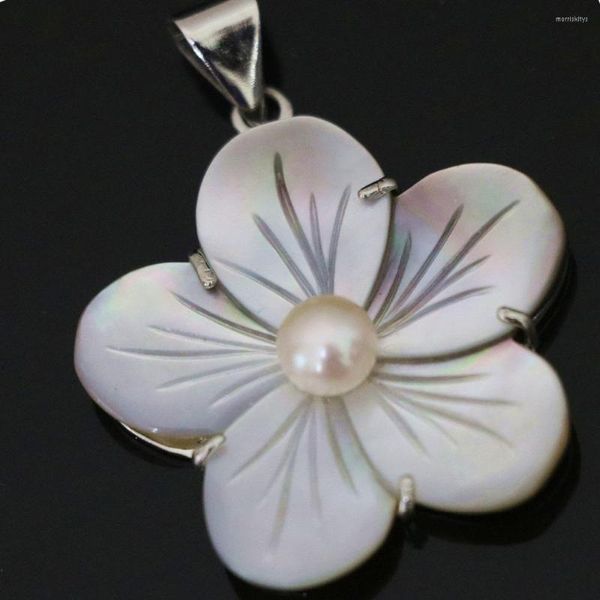 Collane con ciondolo Madre bianca Shell Fiore naturale 34mm Perle rotonde Perline Gioielli moda donna B1112