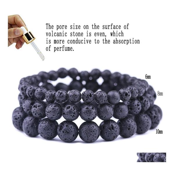 Arti e mestieri 6Mm 8Mm 10Mm Bracciali in pietra lavica nera Bracciale diffusore di olio essenziale di aromaterapia per donna Uomo Gioielli amico Dr Dhcgj