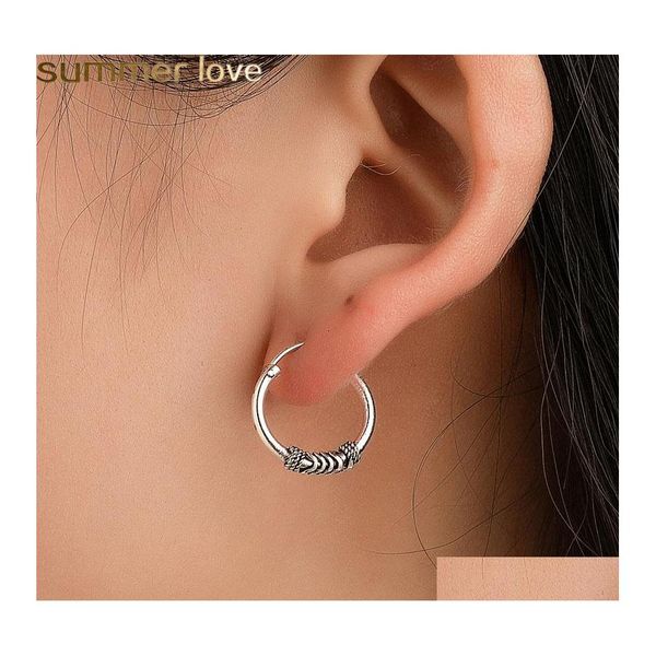 Hoop Huggie Punk Vintage Nail Head Anelli Orecchini per uomo Ancient Sier Round Circle Ear Donna Gioielli all'ingrosso Drop Delivery Otrin