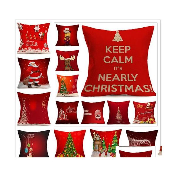 Federa 45X45 Cm Vacanze Natale Rosso Custodie Alce Renna Babbo Natale Lettera Decorativa Stampata Lino Lancio Goccia Consegna Casa Ga Dho4J