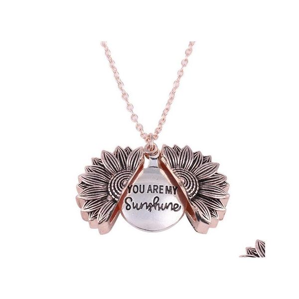 Anhänger Halsketten Vintage Sonnenblume für Frauen Edelstahl offenes Medaillon You Are My Sunshine Sonnenblumen Halskette Geburtstagsgeschenk Boho Otyug