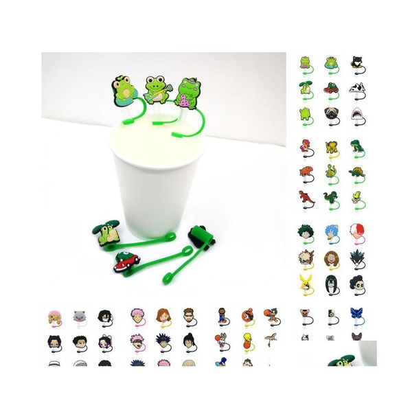 Trinkhalme 9 teile/satz Cartoon Sile Tumbler St Toppers Designer Er Formen Charms Wiederverwendbare Spritzwassergeschützte Staub Stecker Dekorativ Homefavor Dhjmo