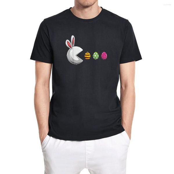 Herren T-Shirts Frohe Ostern Tag Essen Ei Und Frauen Kurzarm Tops Vintage Unisex T-Shirt Lustiges T-Shirt Lässige Baumwolle